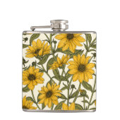 Zonnewortel, wilde zonnebloem op off white heupfles (Voorkant)