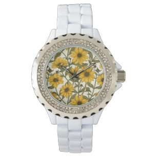 Zonnewortel, wilde zonnebloem op off white horloge