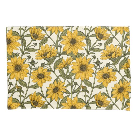 Zonnewortel, wilde zonnebloem op off white kussensloop (Voorkant-Links)