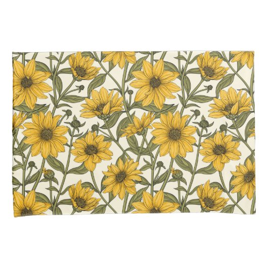 Zonnewortel, wilde zonnebloem op off white kussensloop (Voorkant-Rechts)