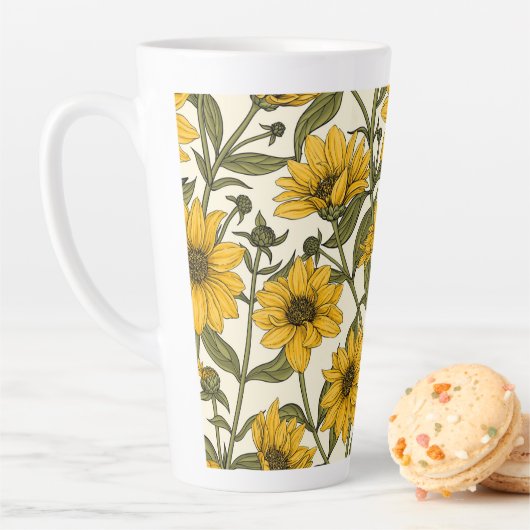 Zonnewortel, wilde zonnebloem op off white latte mok (In situ)