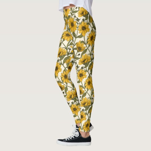 Zonnewortel, wilde zonnebloem op off white leggings (Links)