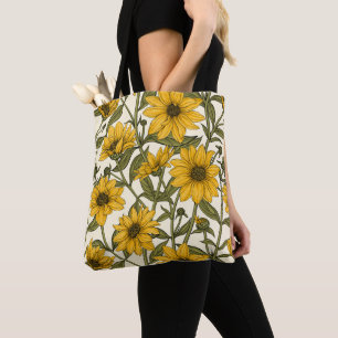 Zonnewortel, wilde zonnebloem op off white tote bag