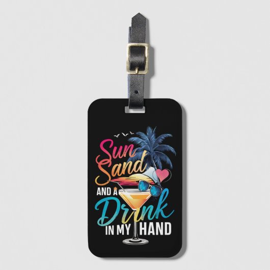 Zonnezand en een Drink In My Hand Beach Cruise Bagagelabel (Voorkant (verticaal))