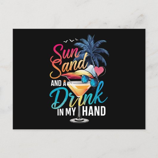 Zonnezand en een Drink In My Hand Beach Cruise Briefkaart (Voorkant)