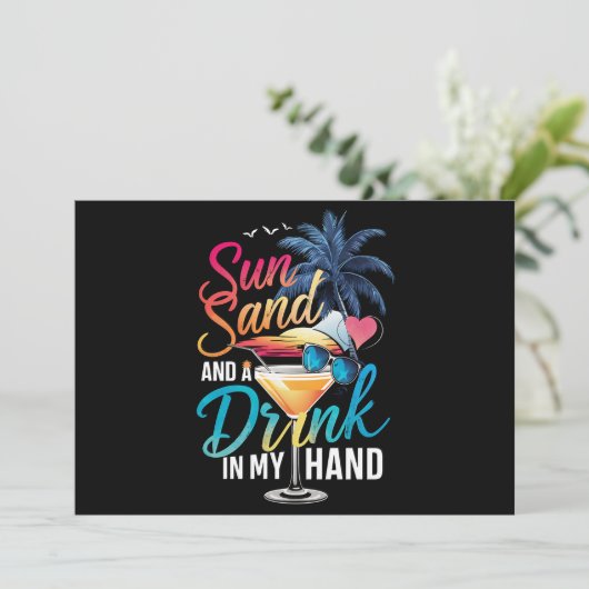 Zonnezand en een Drink In My Hand Beach Cruise Kaart (Staand voorkant)