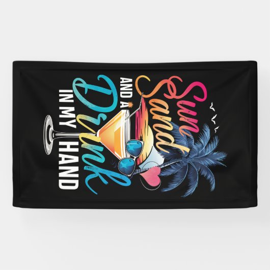 Zonnezand en een Drink In My Hand Beach Cruise Spandoek (Horizontaal)