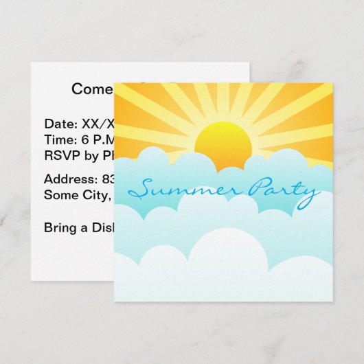 Zonnezomerfeest Kaart uitnodiging (Voorkant / Achterkant)