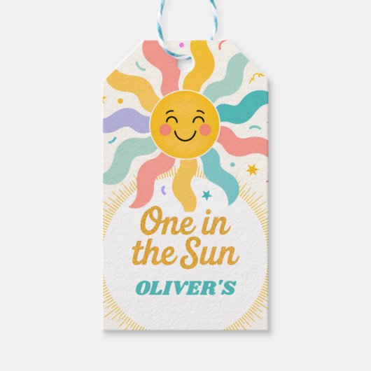 Zonnezon Eerste Verjaardag Tags Cadeaulabel (Voorkant)