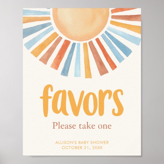 Zonnezon Favors bord boho terra cotta blue Poster (Voorkant)