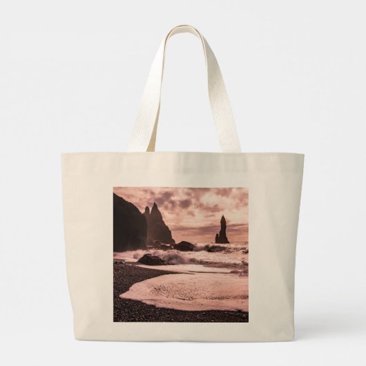 Zonnezone op het strand van Reynisfjara Grote Tote Bag (Achterkant)
