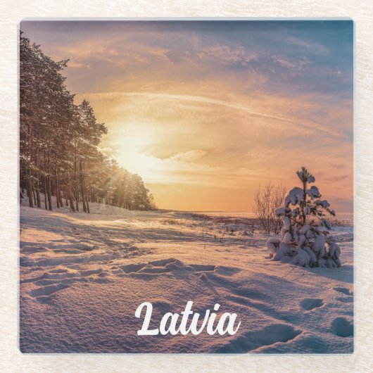 Zonnezone sneeuwkust zee glazen onderzetter (Voorkant)