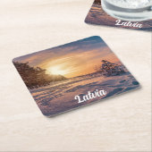 Zonnezone sneeuwkust zee kartonnen onderzetters (Schuin)