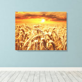 Zonnezonsondergang in tarwegebied canvas afdruk (Insitu (Houten vloer))