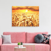 Zonnezonsondergang in tarwegebied canvas afdruk (Insitu (Woonkamer))