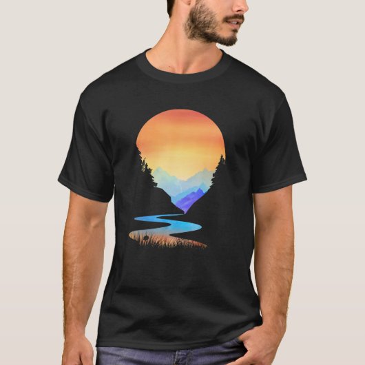 Zonnezonsondergang  stijlgebergten Zonnezon Natuur T-shirt (Voorkant)
