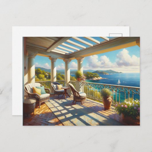 Zonnig balkon met uitzicht op het Zee Briefkaart (Voorkant / Achterkant)