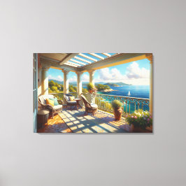 Zonnig balkon met uitzicht op het Zee Canvas Afdruk