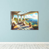 Zonnig balkon met uitzicht op het Zee Canvas Afdruk (Insitu (Houten vloer))