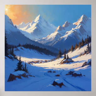 Zonnig berglandschap schilderij poster