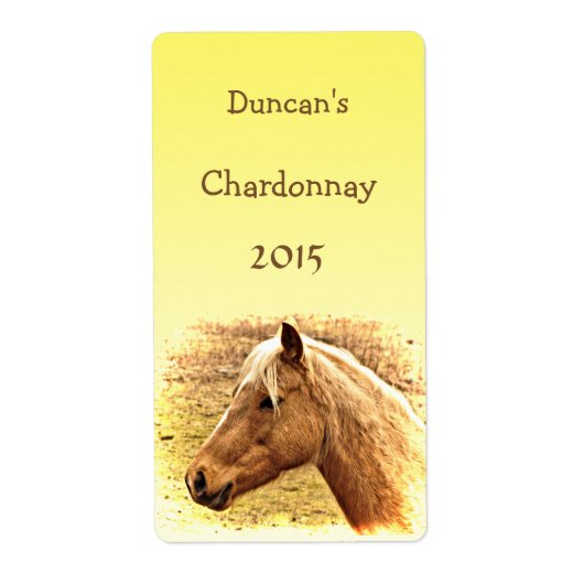 Zonnig Blond en Bruin Paard Dierlijke Wijn Label (Voorkant)