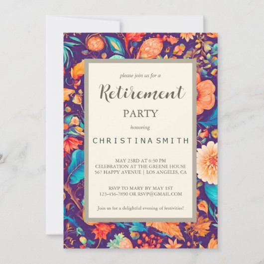 Zonnig Botanisch Feestelijk Bloemen Pensioen Parti Kaart (Voorkant)