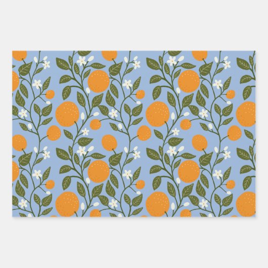 Zonnig Citrus Sinaasappels Grove Pattern Inpakpapier Vel (Voorkant 2)