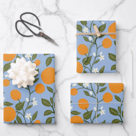 Zonnig Citrus Sinaasappels Grove Pattern Inpakpapier Vel