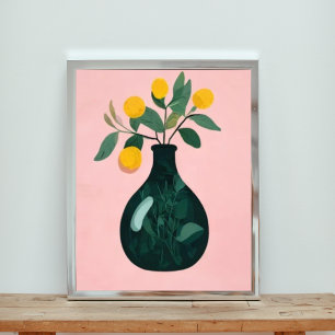 Zonnig Citrus Stilleven: citroenen in een vaas Foto Afdruk