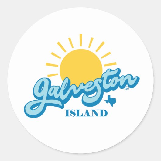 Zonnig! Galveston Island, Texas Ronde Sticker (Voorkant)