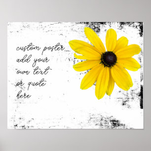 Zonnig geel bloem voeg tekst toe Distressed White Poster