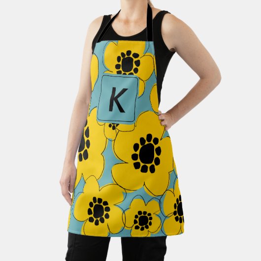 Zonnig geel bloemmonogram schort (Insitu)