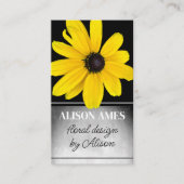 Zonnig geel bloemontwerp op zwart visitekaartje (Voorkant)