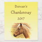 Zonnig Geel Blond en Bruin Paard Wijn Label Wijn Etiket (Enkel label)