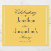 Zonnig geel Elegant Script Namen Eenvoudige bruilo Sparkling Wijnetiket (Enkel label)