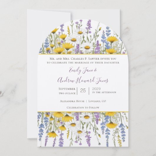 Zonnig Geel Elegantie Lavendel Liefde Wildflower Kaart (Voorkant)