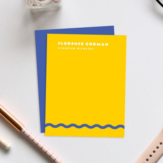 Zonnig geel en blauw violet golvend Lijst persoonl Bedankkaart