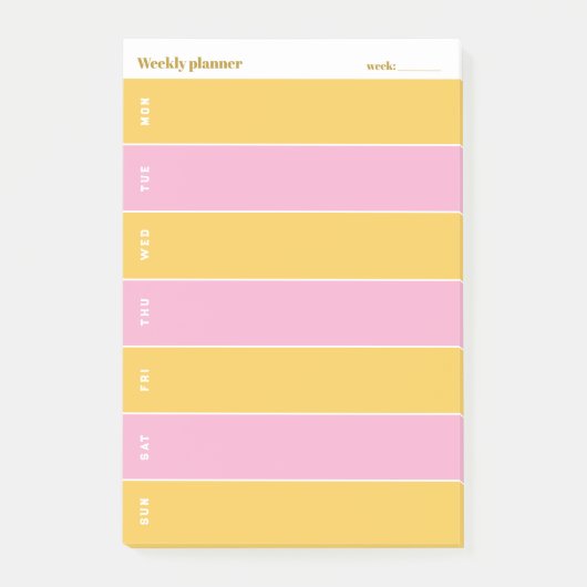 Zonnig Geel en Roze Aangepaste Weekplanner Post-it® Notes (Voorkant)