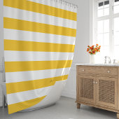 Zonnig geel en wit brede strepen douchegordijn