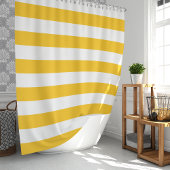 Zonnig geel en wit brede strepen douchegordijn
