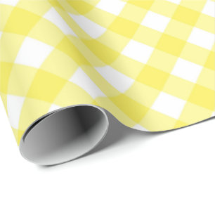 Zonnig Geel Gingham Patroon Cadeaupapier