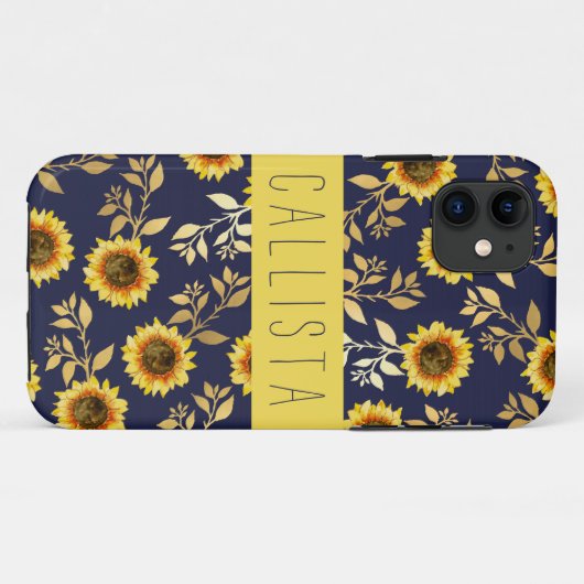 Zonnig Geel Goud Marine Zonnebloemen Bladeren Mono Case-Mate iPhone Case (Achterkant (horizontaal))