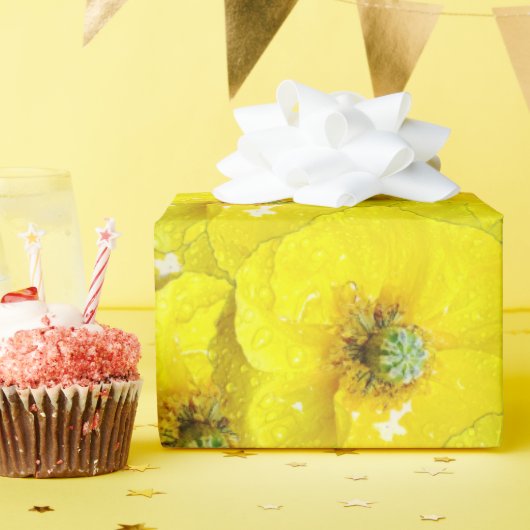 Zonnig geel mais papaver patroon cadeaupapier (Verjaardagsfeest)