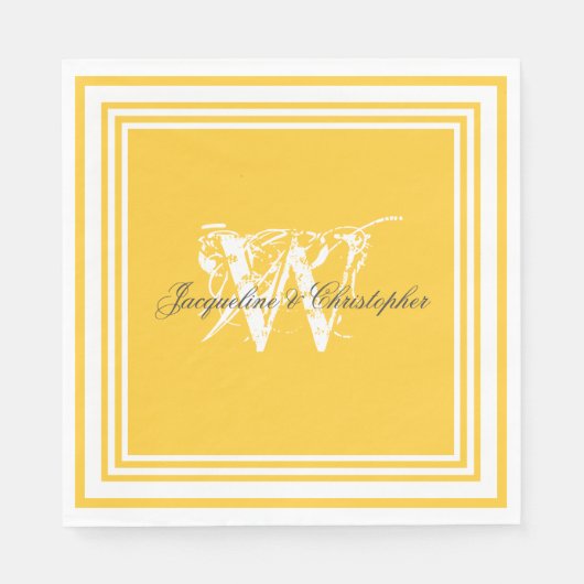 Zonnig Geel Monogram Elegant Trouwtaart Papier Servet (Voorkant)