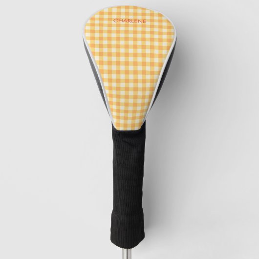 Zonnig geel Sinaasappel Ish Gingham Plaid Golfheadcover (Voorkant)