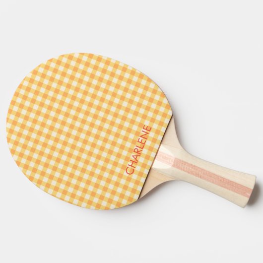 Zonnig geel Sinaasappel Ish Gingham Plaid Tafeltennisbatje (Zijkant)