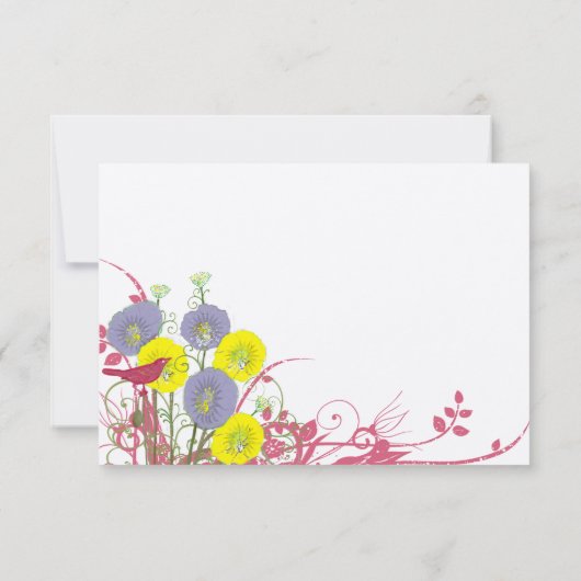 Zonnig Geel Violet Roze Wildflower Bloom Bruiloft RSVP Kaartje