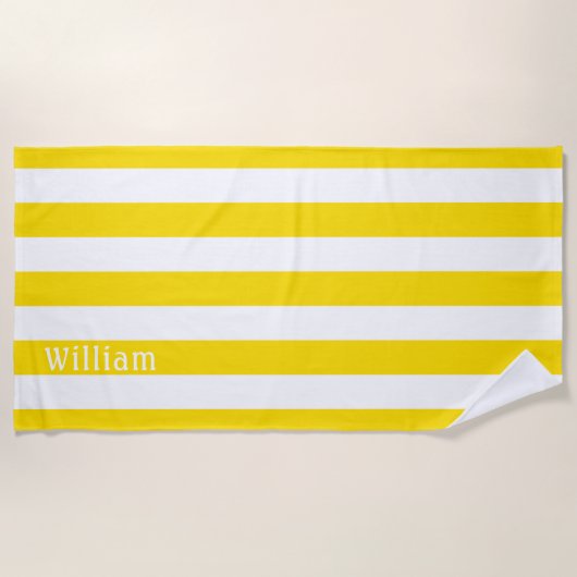 Zonnig Geel Wit | Cabana Strepen Persoonlijk Strandlaken (Voorkant)