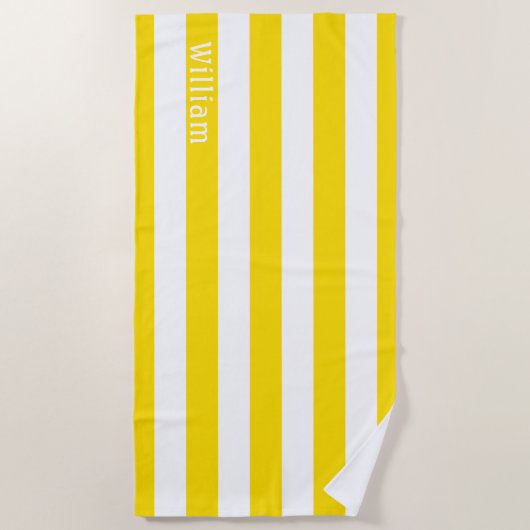 Zonnig Geel Wit | Cabana Strepen Persoonlijk Strandlaken (Voorkant)