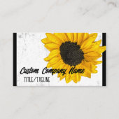 Zonnig geel zonnebloem op zwart en wit visitekaartje (Voorkant)